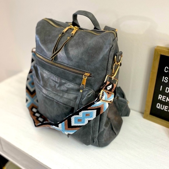 BRAND NEW! Grey Camden Bag w/Aqua Brown Crossbody Strap💙🤎 - Picture 5 of 16